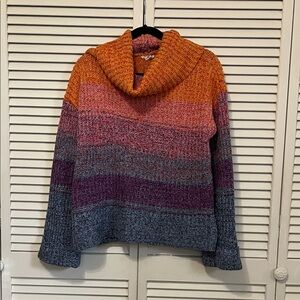 Tribal Multicolor Cowl Neck Gradient Sweater - Orange, Pink, Purple, Gray